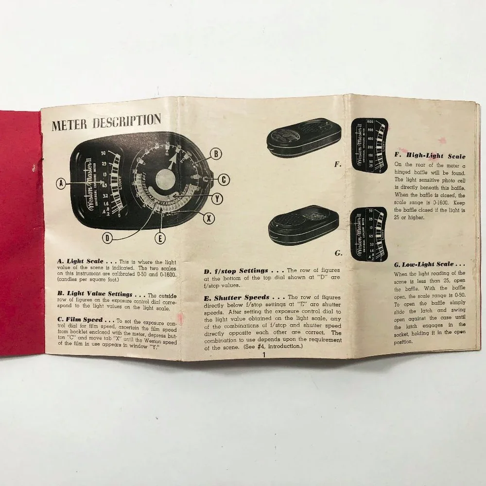 1953 Weston Master II Universal Exposure Meter Model 735 Instruction Book
